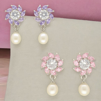 "Zeba Combo Of 2 Pair Earrings - JPER-23-908 - Click here to View more details about this Product
